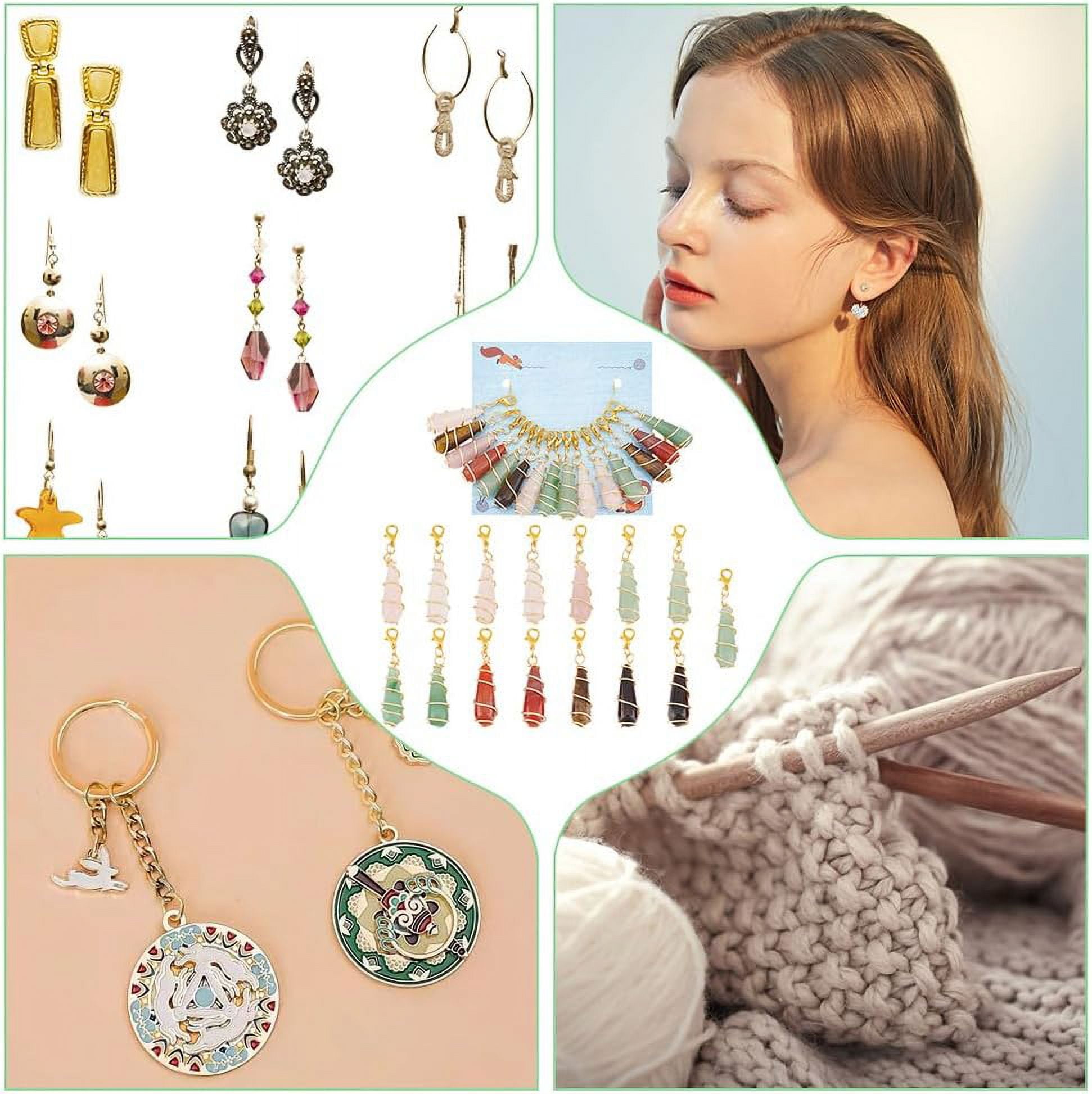 15 Pcs Teardrop Stitch Markers Natural Gemstone Locking Stitch Markers Removable Lobster Clasp Locking Knitting Markers for Knitting Weaving Sewing Jewelry Making Colorful DIY