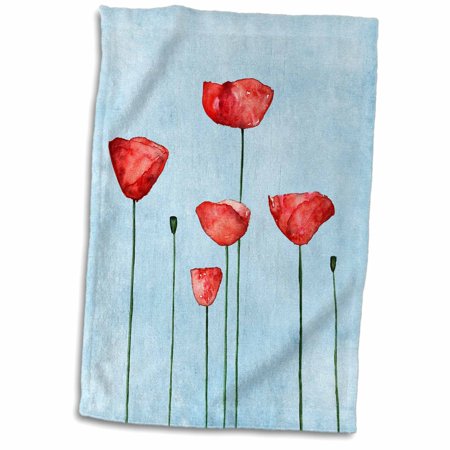 3dRose Poppy field floral watercolor poppies flower floral nature summer - Towel  15 by 22-inch
