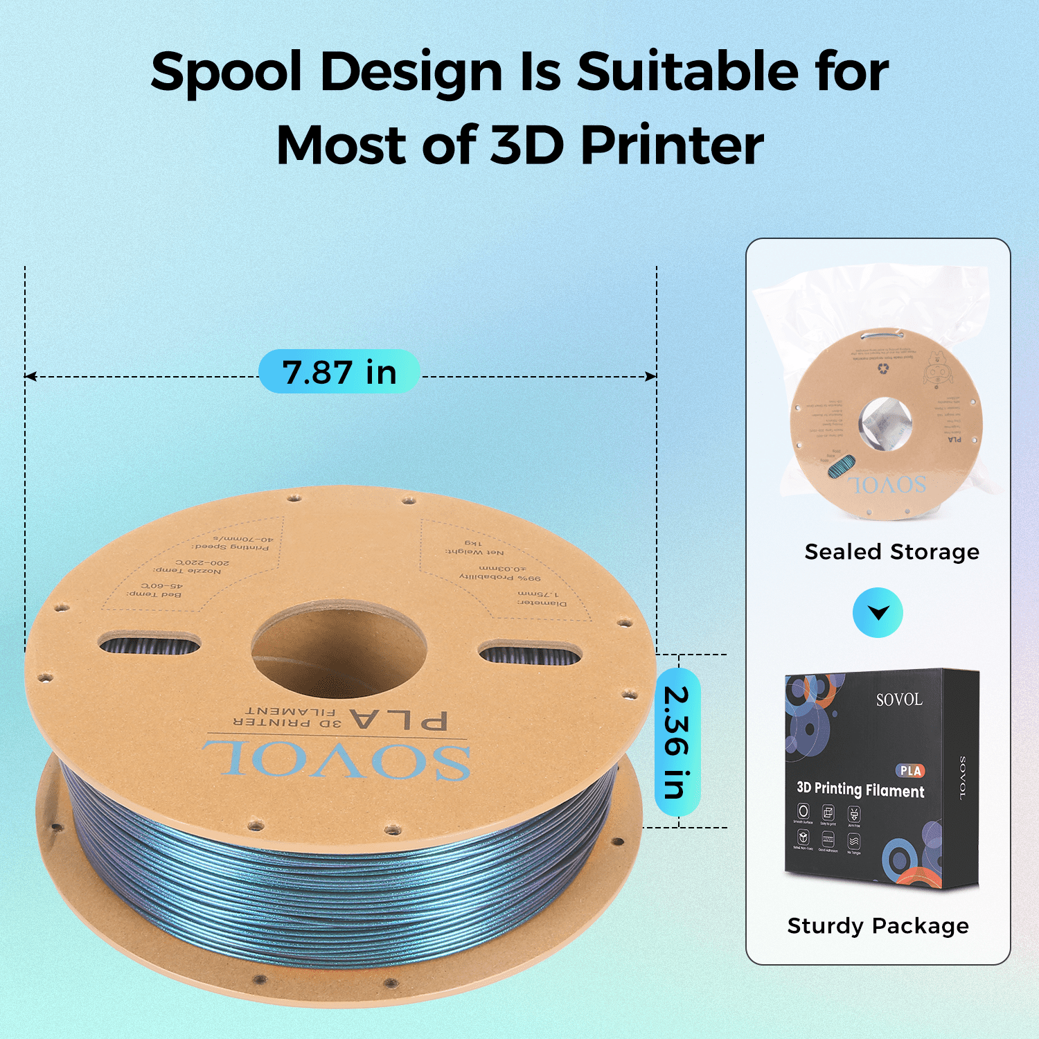 Sovol Silk PLA Filament with Blue Glitter 1kg 1.75mm, Color Changeable 3D Printer Filament 2.2lbs, Chameleon Shiny PLA Material +/-0.03mm, Shimmering 3D Printing Filament, Galaxy Blue
