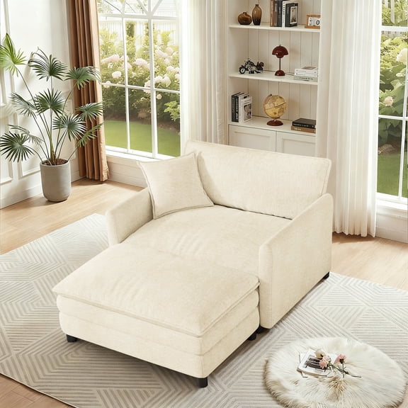 FFH Oversized Accent Chair with Ottoman, Lounge Chair Chenille Armchair Indoor, Cloud Sofa Chair for Living Room, Bedroom, Beige