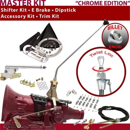 American Shifter TH400 Shifter Kit Chrome 16 in. E Brake Cable Clamp Clevis Trim Kit Dipstick for F2C61