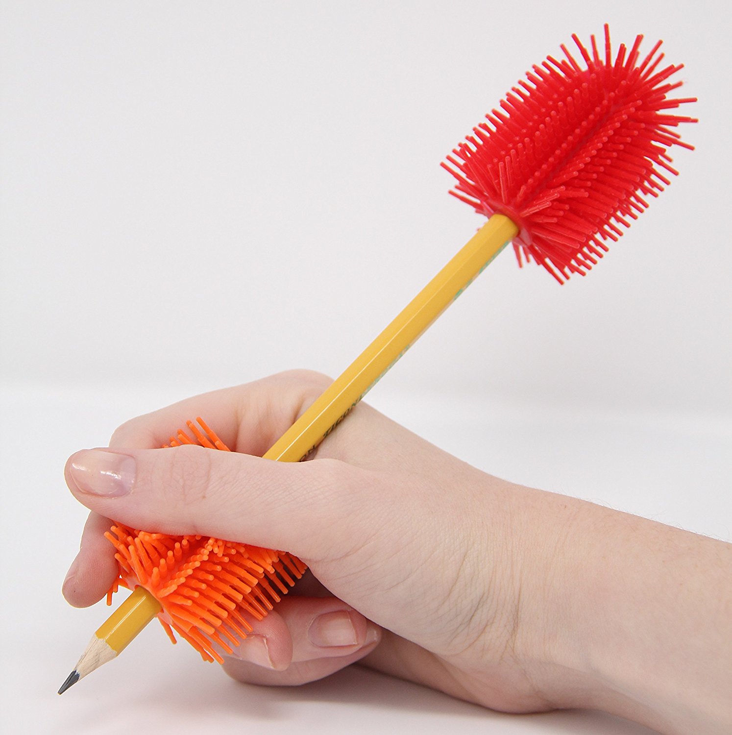 Spike Silicone Fidget Tactile Pencil Topper & Grip Combo Pack - Sensory Motor Aid for School, Home, Work, (Pink/Aqua)