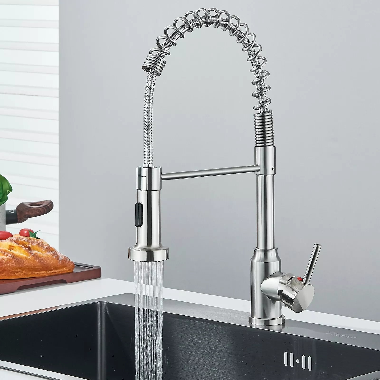 Brushed Nickel Kitchen Faucet with Pull Down Sprayer Single Handle Sink Faucet
