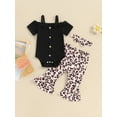 thumbnail image 5 of Baby Girls Summer Outfit, Short Sleeve Romper with Flower Leopard Print Flare Pants and Bowknot Headband, 5 of 10