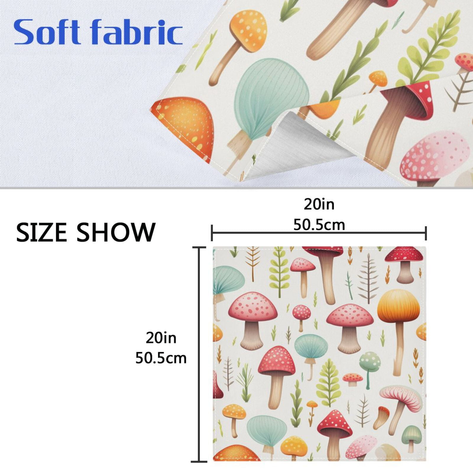 JSTEL Mushrooms Cloth Napkins Set of 6, 20x20 Inch Washable and Reusable Napkin for Decoupage Dinner Party Everyday Use