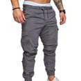 thumbnail image 1 of Men Casual Solid Color Pockets Waist Drawstring Ankle Tied Skinny Cargo Pants_Gift Of G, 1 of 5