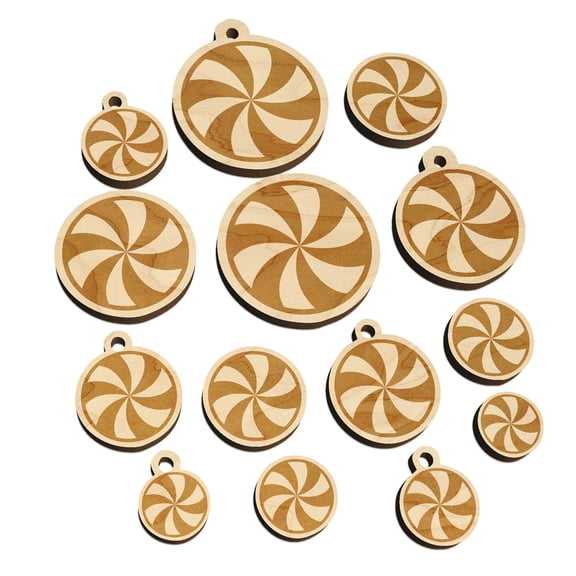 Peppermint Candy Swirl Wood Mini Charms Shapes DIY Craft Jewelry - With Hole - Various Sizes (16pcs)