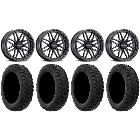 Raceline Krank XL 18" Wheels Black 33" MotoHammer Tires Can-Am Commander Maverick Renegade Outlander Defender