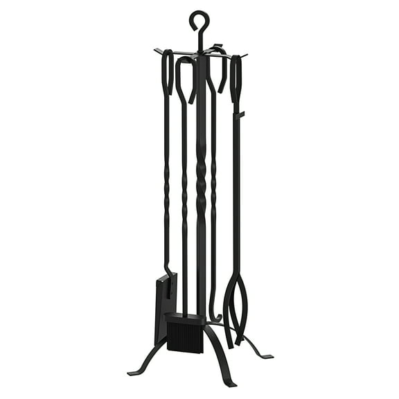 Fire Beauty 5-Piece Fireplace Tools Set - Modern Design with Handles, Tools Holder for Indoor Fireplace & Outdoor Fire Pit (Black)​