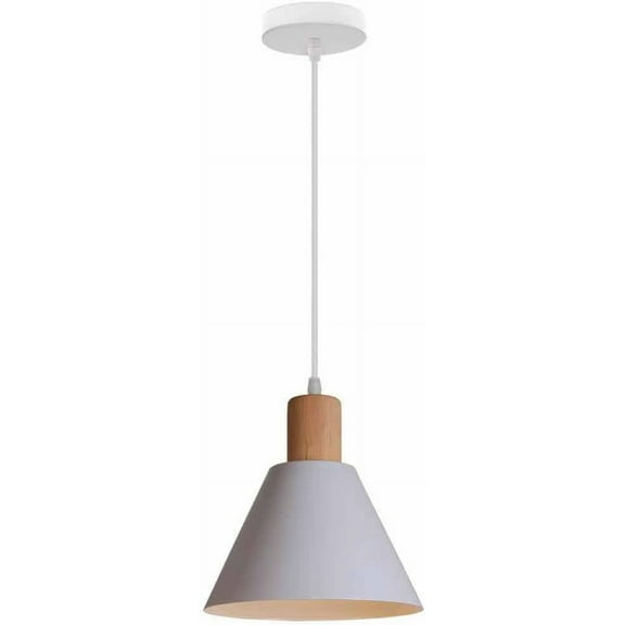 Farmhouse Wood Metal Pendant Lamp, Modern Simple Iron Pendant Lighting, Industrial Rustic Pendant Light, Nordic Style Pendant Light Fixture for Dining Room Kitchen Island Hallway Closet