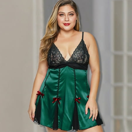 

Hopeup Nightdress Lace Stitching Soft Spandex Women Sexy Nightshirt for Home