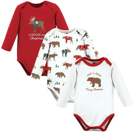 

Hudson Baby Unisex Baby Cotton Long-Sleeve Bodysuits Moose Be Christmas 0-3 Months