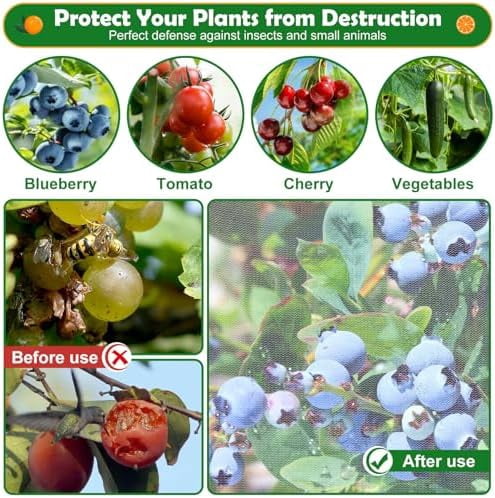 6 Pack Bird Netting for Garden, 3.2×5.2Ft Blueberry Bush Netting Cover with Drawstring, Insect Net Blueberry Netting Plant Covers Garden Netting for Garden Protection Tomato Fruit Bush