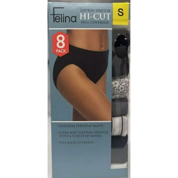 Felina Women's Full Coverage Hi-Cut Briefs, Cotton Stretch 8-PACK Multicolor S