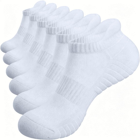 OQRKI Athletic Running Ankle Socks,6Pairs Cushioned Low Cut Anti-Blister Tab Sports Sock Men Women Classic White Ankle Socks for Men