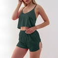 thumbnail image 3 of Lovskoo 2024 Small Flying Sleeves Suspender Pajamas Women's Strip Suspender Shorts European And USA Style Border Olive Green-XL, 3 of 7