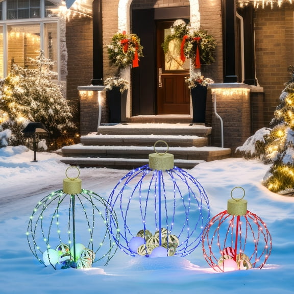 VEIKOUS 3 Pcs Christmas Metal Sphere Lights W/20 Mini Balls Ornament Inside for Holiday Decoration