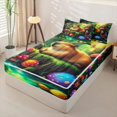 thumbnail image 2 of Homewish Jungle Capybara Zipper Twin Comforter Sets with Fitted Sheet and 2 Pillowcases for Kids, Mushroom Plant Zipper Bedding Set, Green Gold, Black Reversible, 4pcs, 2 of 6