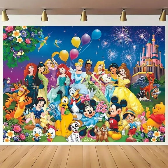 Anime Mickey Princess Birthday Anime Theme Backdrops Banner Birthday Party Decor Supplies,5.9x3.6ft