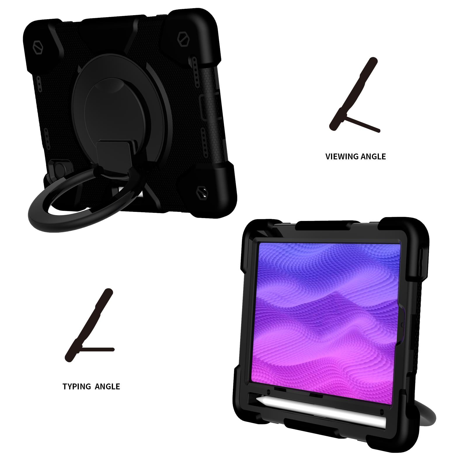 Allytech iPad mini 6th Gen Case Kids, Shoulder Strap Kickstand Heavy Duty Shockproof Handle Hybrid PC TPU Rugged Protective Pencil Holder Case Cover for Apple iPad mini 6 8.3" 2021 -Black