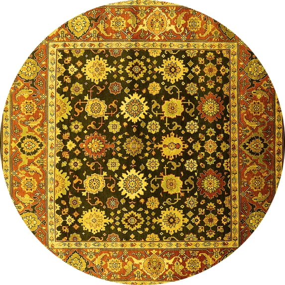 Ahgly Company Indoor Round Oriental Yellow Traditional Area Rugs, 5' Round