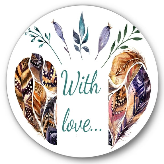 Designart 'Hearted Shaped Feathers With Love' Traditional Circle Metal Wall Art 36x36 - Disc of 36