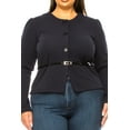 thumbnail image 6 of Women's Plus Size Collarless Button Down Jacket with Belt Accent, 6 of 7