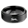 thumbnail image 2 of Tungsten Bunny Rabbit Running Hare Band Ring 8mm Men Women Comfort Fit Black Step Bevel Edge Brushed Polished, 2 of 4