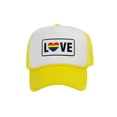 thumbnail image 1 of Gravity Threads LGBTQ+ Love Rainbow Heart Patch Trucker Hat - White/Yellow, 1 of 2