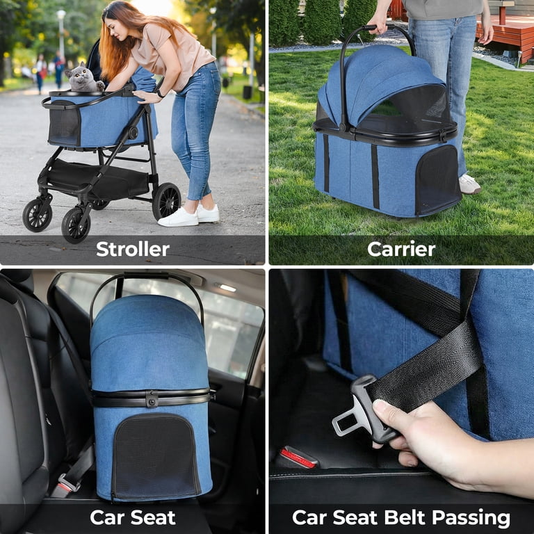 TLGREEN 4-Wheel Pet Stroller 3-in-1 Convertible Design, Blue photo 7