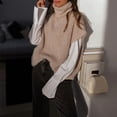 thumbnail image 3 of New Women's Turtleneck Sweater Elegant and Comfortable Sweater Tops Autumn and Winter Casual Loose Knitted Sleeveless Pullover Vest Sweater-Gray-S, 3 of 7