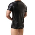 thumbnail image 5 of Men Shiny Leather T-shirt, Soft Matte Leather, Plus Size 3XL, Male Black Leather Short Sleeve Shirt, 5 of 6