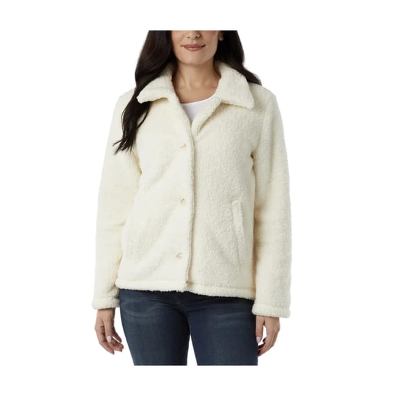 32 Degrees Heat Women's Cozy Fleece Button Front Jacket (US, Alpha, Medium, Regular, Regular, Cream)
