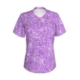 thumbnail image 5 of Zufioo Lilac Glittering Print Women's Classic V-neck T-shirt, V-neck Short-sleeved Tops Home Wear, Suitable for Daily Life, Work, Outdoors-Small, 5 of 8