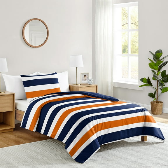 Sweet Jojo Designs Stripe Navy Blue and Orange Twin Bedding Collection