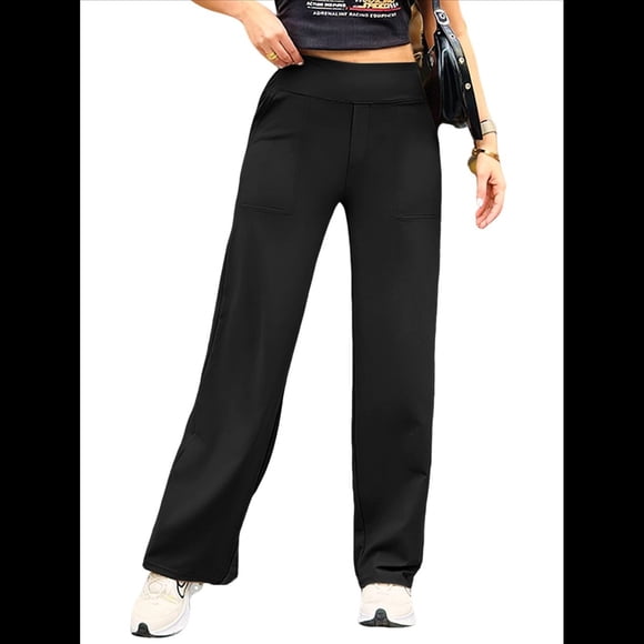 Pantalones de Yoga para Mujer, de Pierna , con Bolsillos, Cintura Alta, Elásticos, Informales, Deportivos. Negro XL