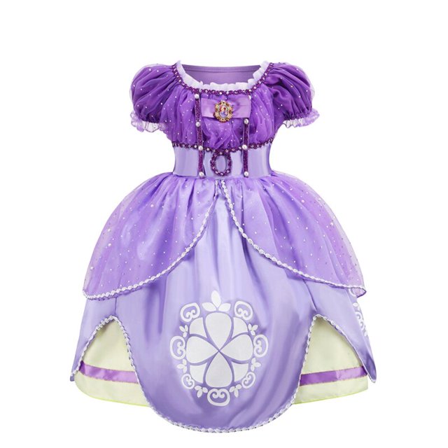Vestido de Princesa Sofía para niñas, manga abullonada de fantasía, vestidos de fiesta con cuentas florales, disfraz de Princesa Sofía para Halloween Fivean unisex