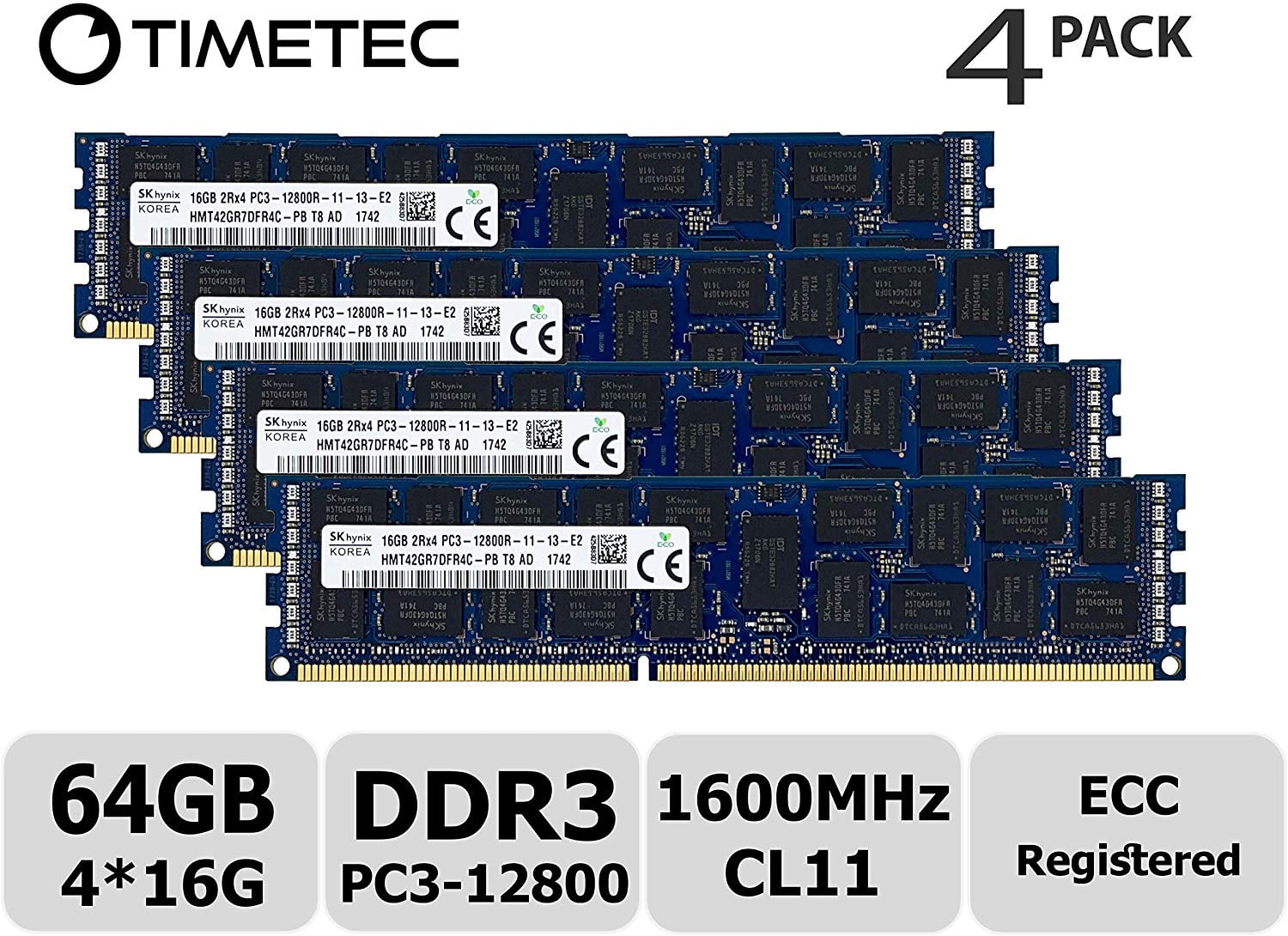 Timetec Hynix Original 64GB Kit (4x16GB) DDR3 1600MHz PC3-12800