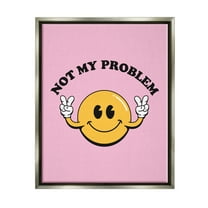 Stupell Industries Not My Problem Retro Smiley Typography Painting Gray Floater Framed Canvas Art Print Wall Art, 17 x 21