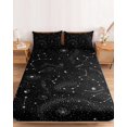 thumbnail image 2 of Full Size Fitted Sheet Set - Black Starry Sky 3 Piece Bedding Sets 16" Deep Pocket Fitted Sheet with 2 Pillowcases, Mystical Grey Planet Universe Abstract Brushed Microfiber Hotel Luxury Bed Sheets, 2 of 9