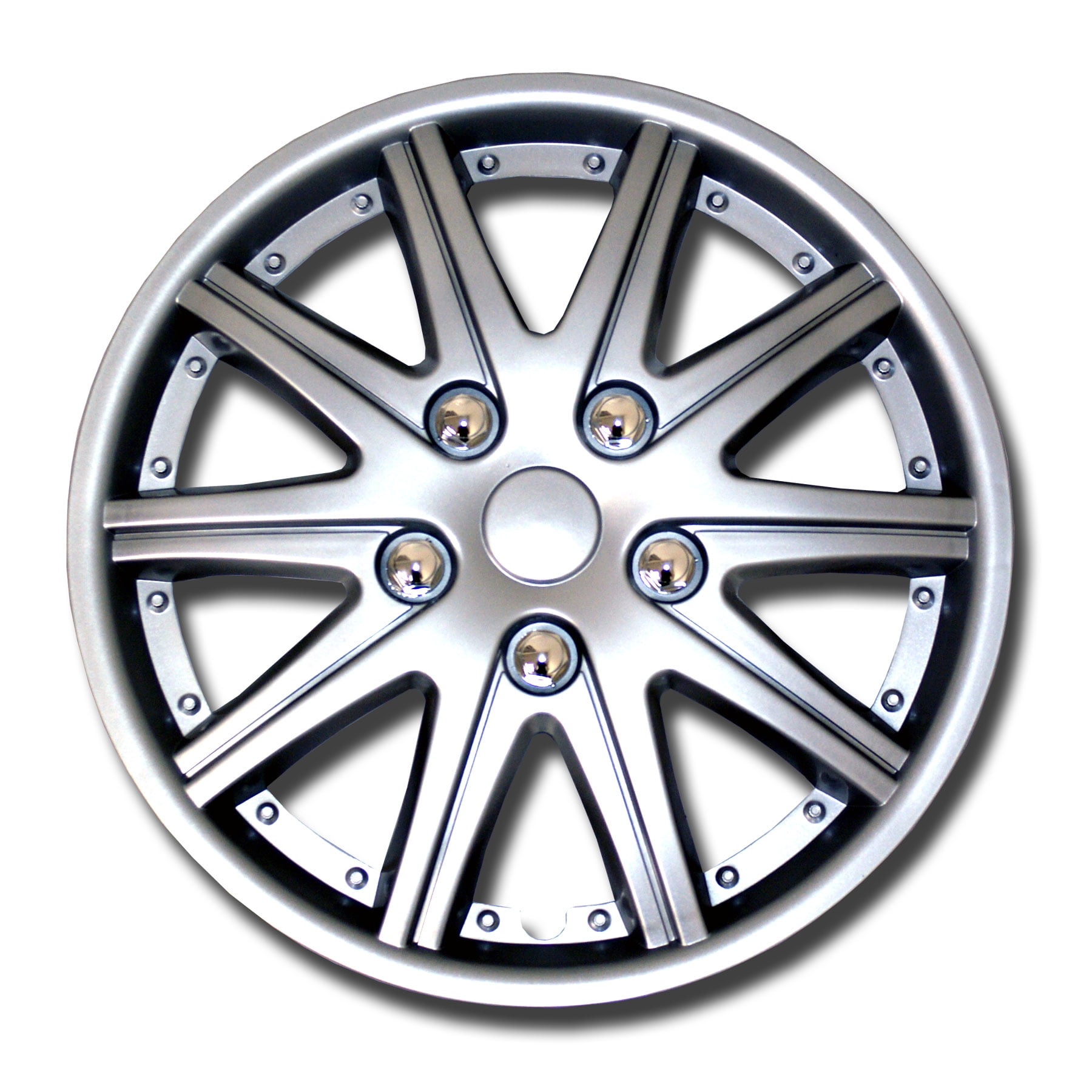 TuningPros WSC3-026S15 4pcs Set Snap-On Type Pop-On 15-Inches Metallic Silver Hubcaps Wheel Cover 
