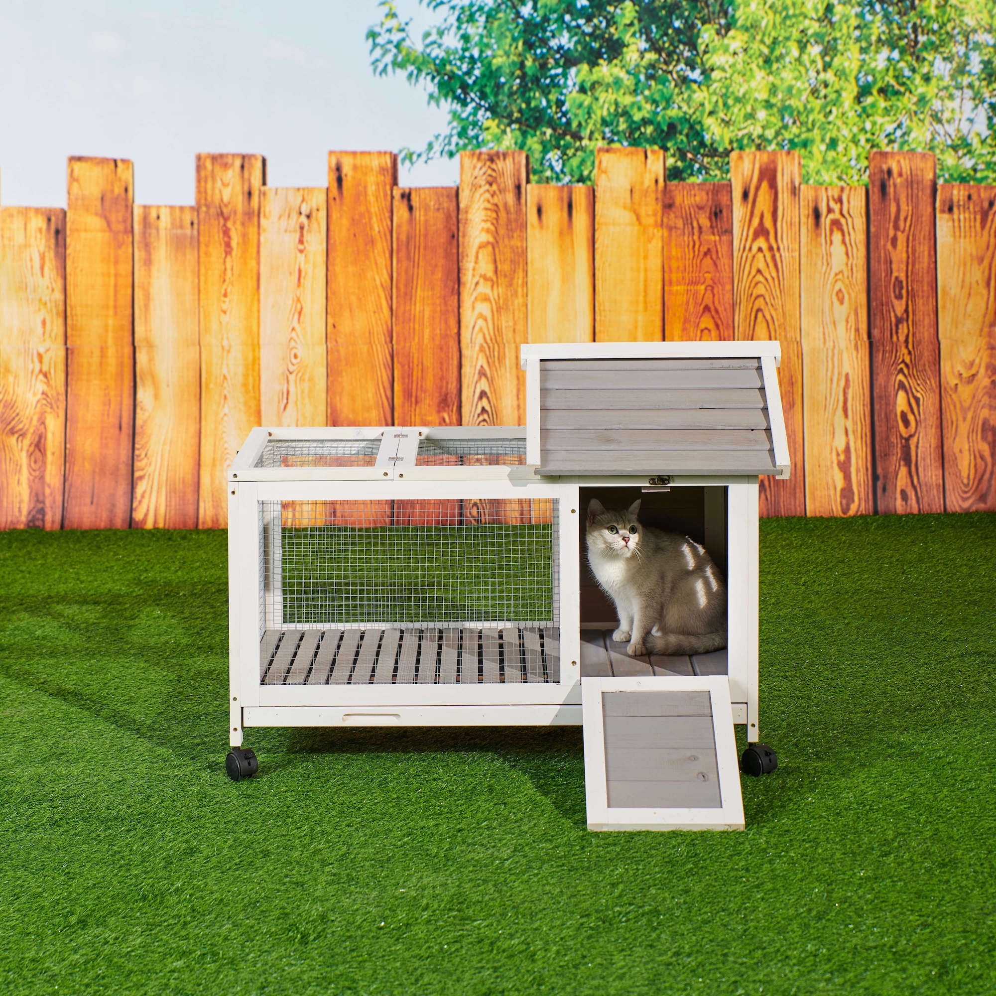 Kepooman 40.7" Wooden Rabbit Hutch, Indoor Bunny Cage with Pull Out Tray, 4 Casters Include, Gray Kepooman 40.7" Wooden Rabbit Hutch, Indoor Bunny Cage with Pull Out Tray, 4 Casters Include, Gray