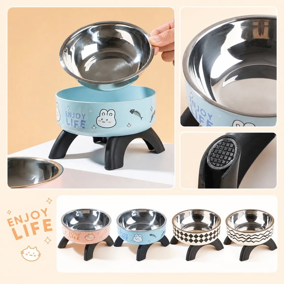 Elevated Cat Bowls Stainless Steel, Raised Pet Feeding Dish with Non-Slip Stand, Ergonomic Tilted Neck Protection Food and Water Bowl Set for Cats Small Dogs, Spill-Proof Cat Feeding Station