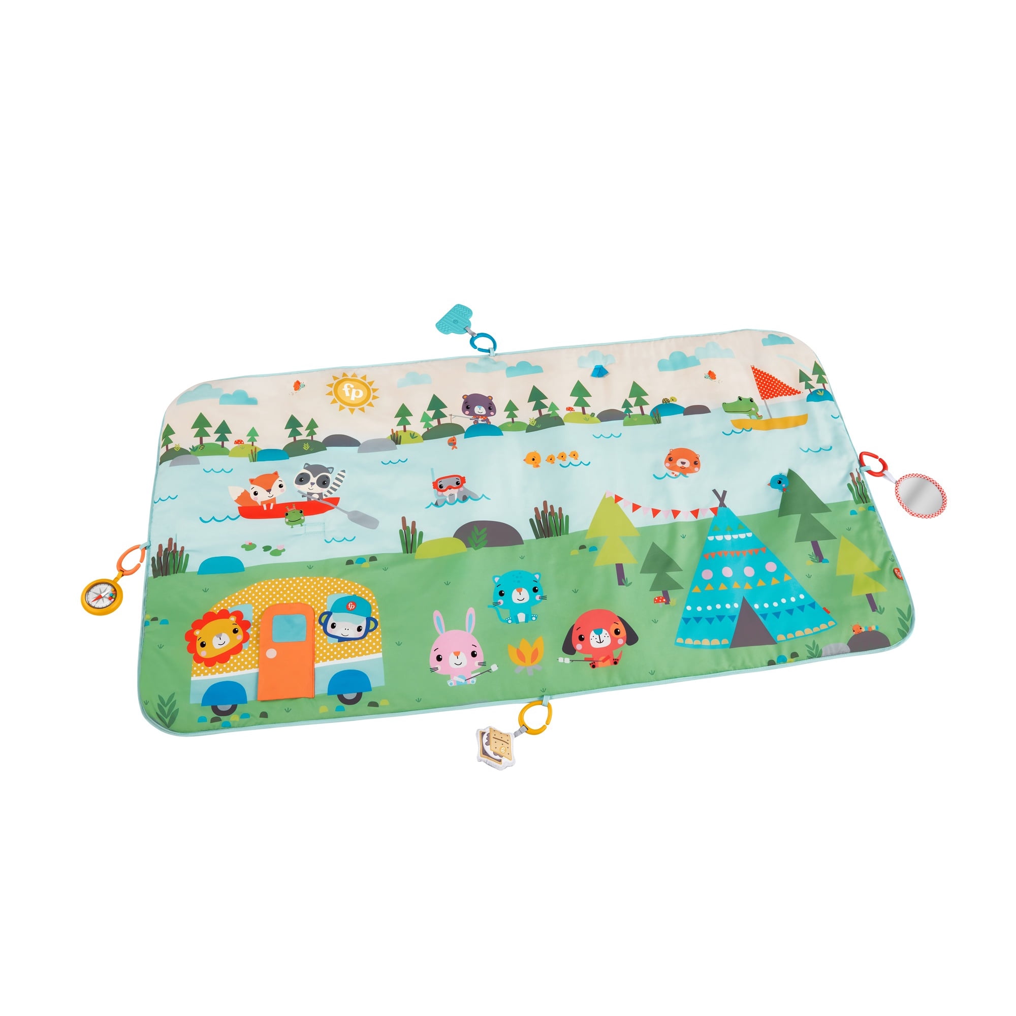 Fisher-Price Extra Big Adventures Playmat Infant Gym with 4 Sensory Toys, 60 x 32 Inches