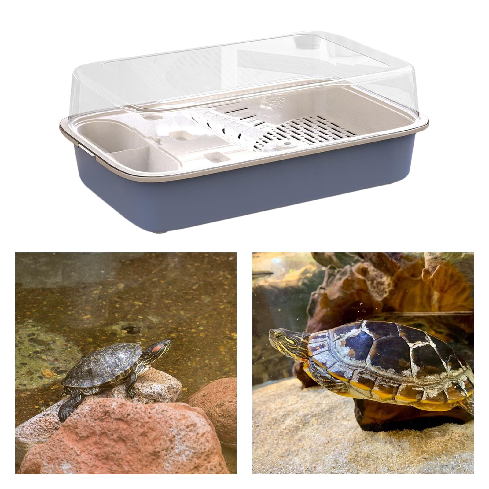 perfeclan Turtle Tank Reptile Habitat Multifunction Areas Bottom Drainage Tortoises Case Breeding Box Hermit Tortoise Enclosure Starter blue