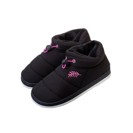 

Woobling Mens Warm Shoes Slip On House Slippers Fuzzy Slipper Indoor Outdoor Winter Shoe Mid Top Home Booties Faux Fur Casual Black for Woman 5.5-6