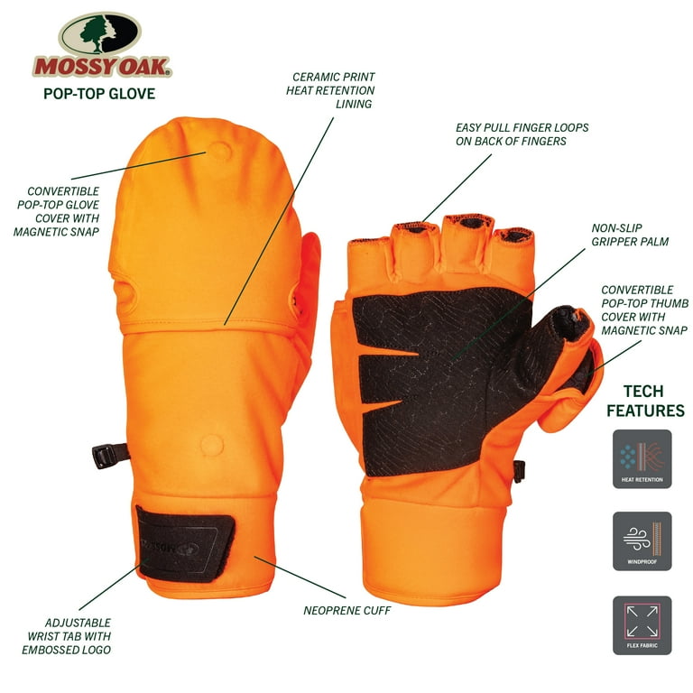 Mossy Oak Blaze Orange Men's Pop-Top Gloves, Size M - Walmart.com