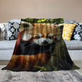 BCIIG Raccoon Sherpa Blanket Red Panda Plush Blanket Tree Green Leaves