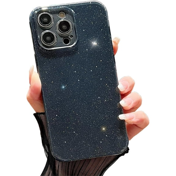 Case for iPhone 15 Pro,Super Cute Vibrant Neon Glitter Shiny Bling Sparkly Glossy Girly Case,Shockproof Slim Camera Protection Case for iPhone 15 Pro Phone Case 6.1 Inch,Black