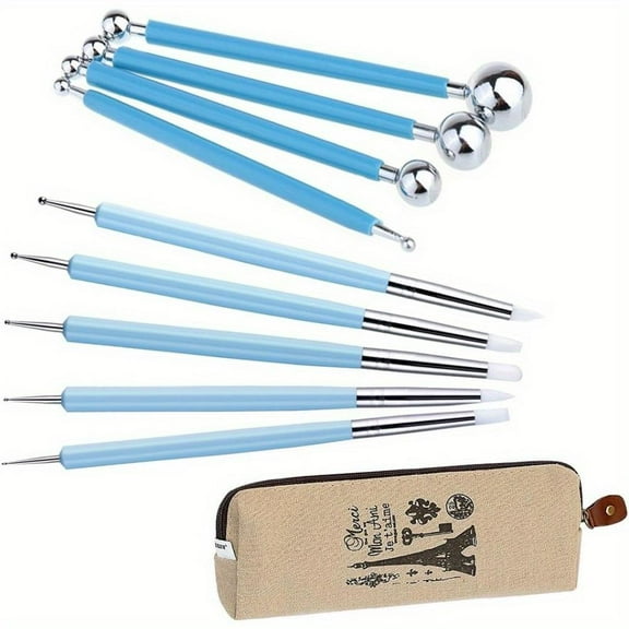 9 Pieces Set DIY Silicone and Ceramic Clay Indentation Tool Embossing Pattern Modeling Tools Clay Tools Sculpting Stylus